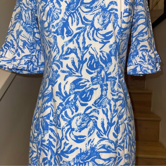 Lily Pulitzer Fiesta Stretch Dress Blue & White Key Hole Back Preppy Resort Wear - Picture 12 of 13
